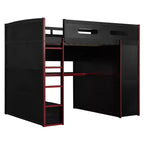Full Size Loft Bed with Desk, Wardrobe, USB Port and LED Light