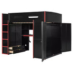 Full Size Loft Bed with Desk, Wardrobe, USB Port and LED Light