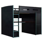 Full Size Loft Bed with Desk, Wardrobe, USB Port and LED Light
