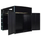 Full Size Loft Bed with Desk, Wardrobe, USB Port and LED Light