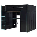 Full Size Loft Bed with Desk, Wardrobe, USB Port and LED Light