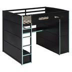 Full Size Loft Bed with Desk, Wardrobe, USB Port and LED Light