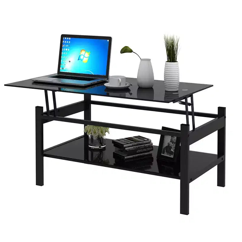 Glass Lift Top Coffee Table with Metal Frame