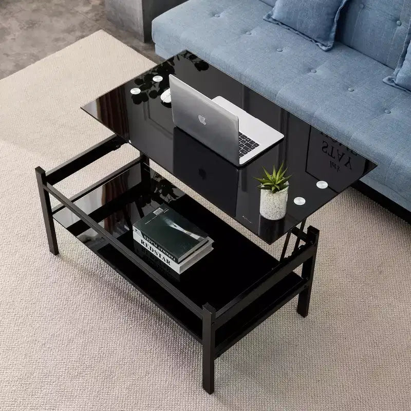 Glass Lift Top Coffee Table with Metal Frame