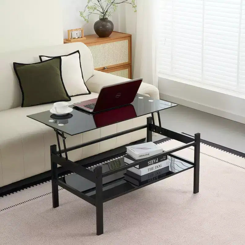 Glass Lift Top Coffee Table with Metal Frame