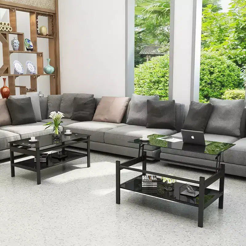 Glass Lift Top Coffee Table with Metal Frame