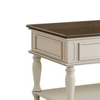 Farmhouse Coffee Table with Drawer, Lockable Wheels and Wood Legs, Grey and White
