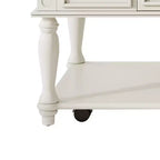 Farmhouse Coffee Table with Drawer, Lockable Wheels and Wood Legs, Grey and White