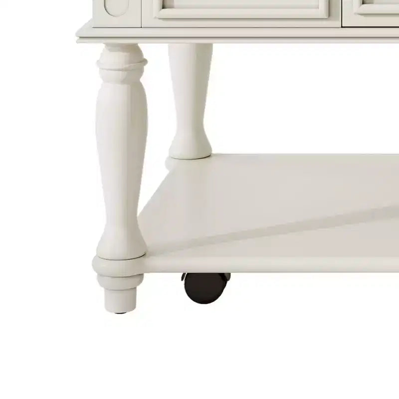 Farmhouse Coffee Table with Drawer, Lockable Wheels and Wood Legs, Grey and White