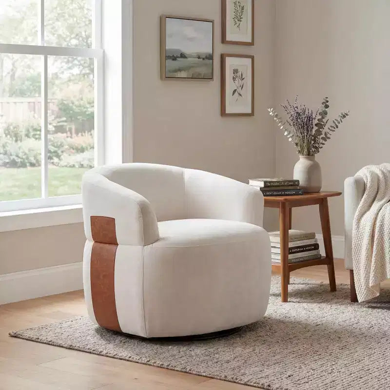 Swivel Barrel Accent Chair with Wood Frame and Metal Legs