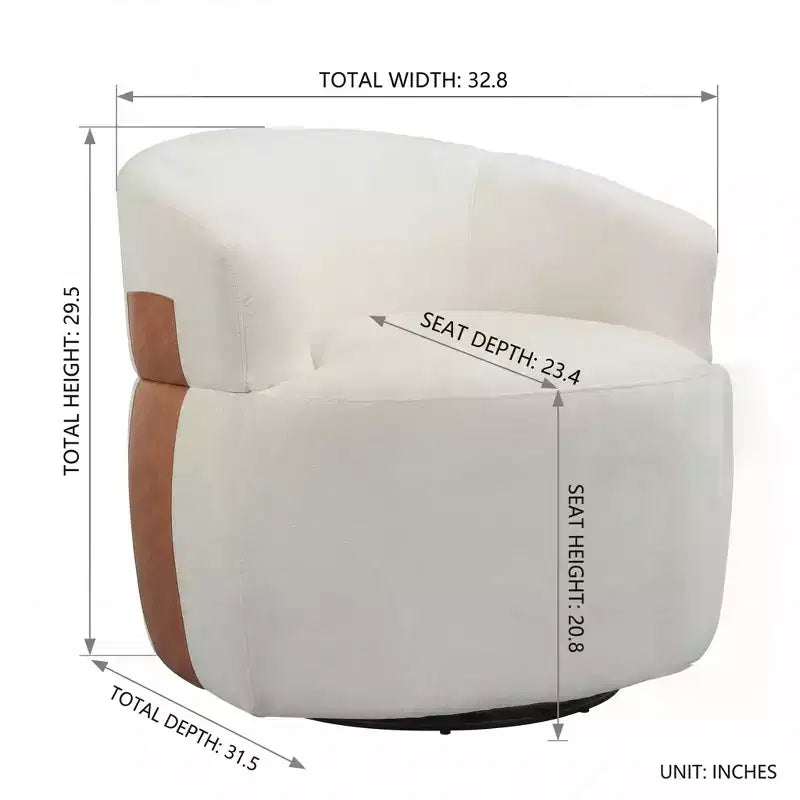 Swivel Barrel Accent Chair with Wood Frame and Metal Legs