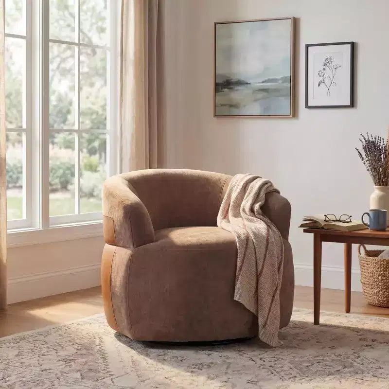Swivel Barrel Accent Chair with Wood Frame and Metal Legs