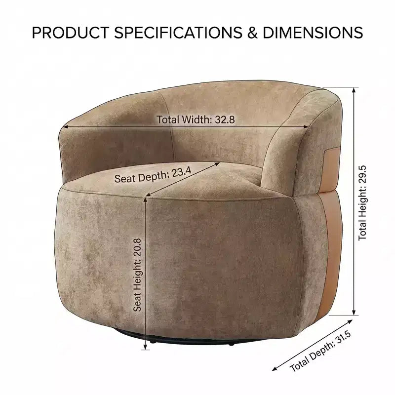 Swivel Barrel Accent Chair with Wood Frame and Metal Legs