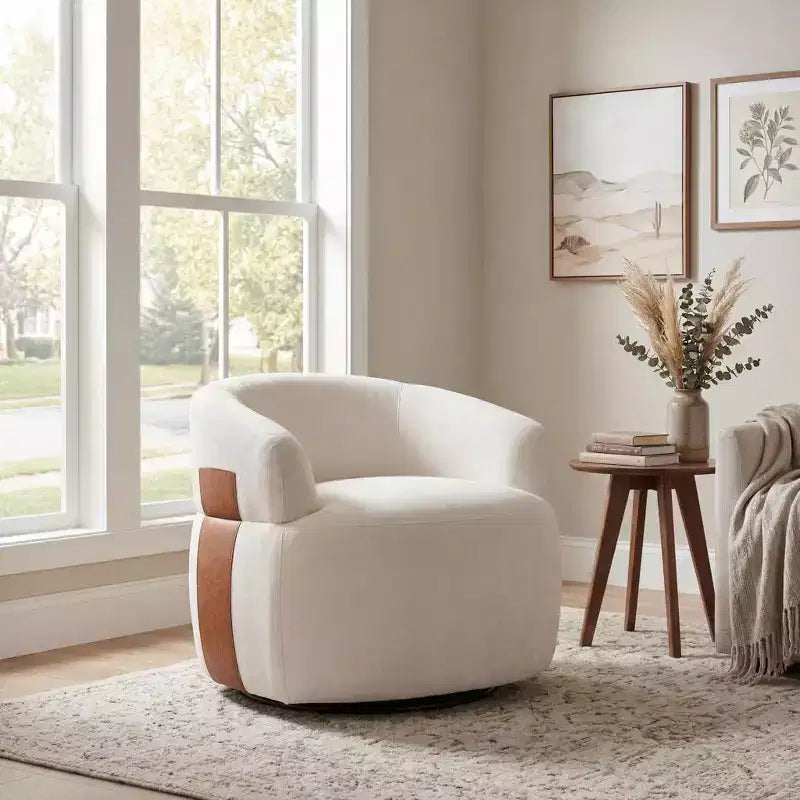 Swivel Barrel Accent Chair with Wood Frame and Metal Legs