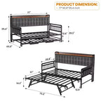 Twin Daybed with Trundle and Charging Station, Upholstered Sofa Bed Frame with Storage Headboard and LED Light, 76.77L x 45.67W
