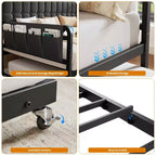Twin Daybed with Trundle and Charging Station, Upholstered Sofa Bed Frame with Storage Headboard and LED Light, 76.77L x 45.67W