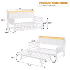 Twin Daybed with Trundle and Charging Station, Upholstered Sofa Bed Frame with Storage Headboard and LED Light, 76.77L x 45.67W