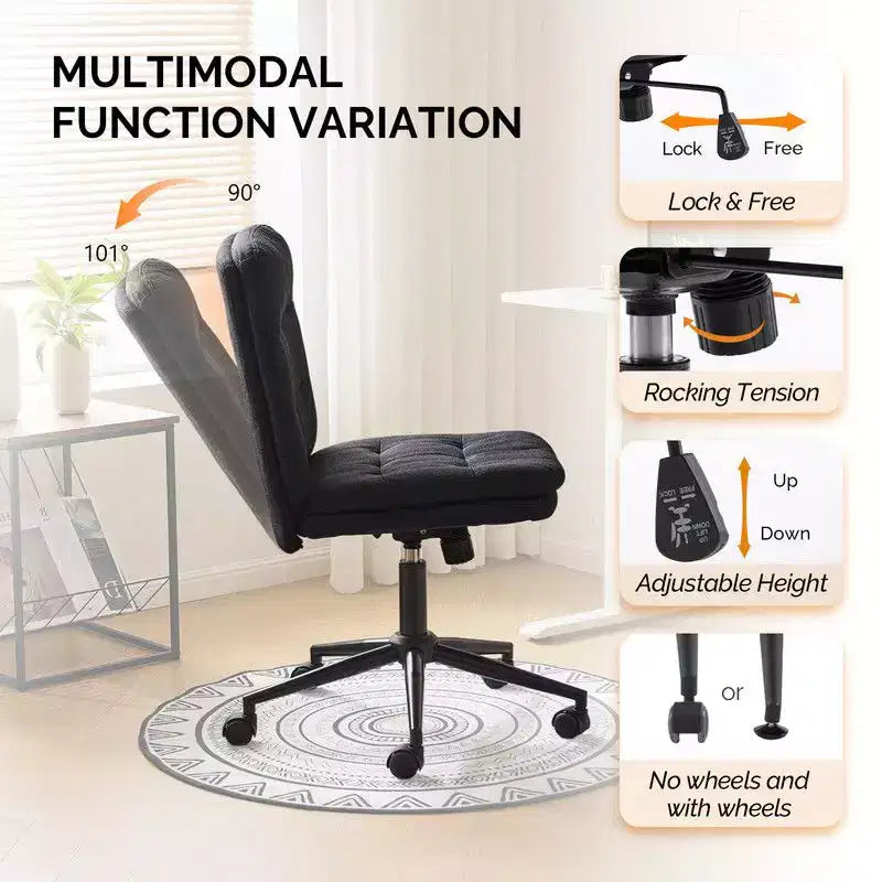 Chaise de bureau sans accoudoirs rembourrée avec roulettes