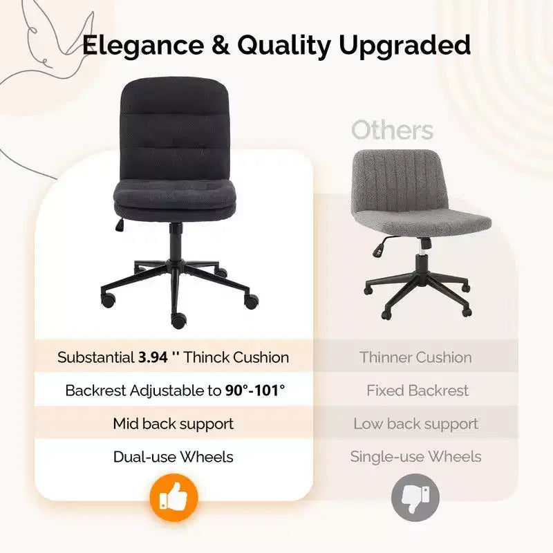 Chaise de bureau sans accoudoirs rembourrée avec roulettes