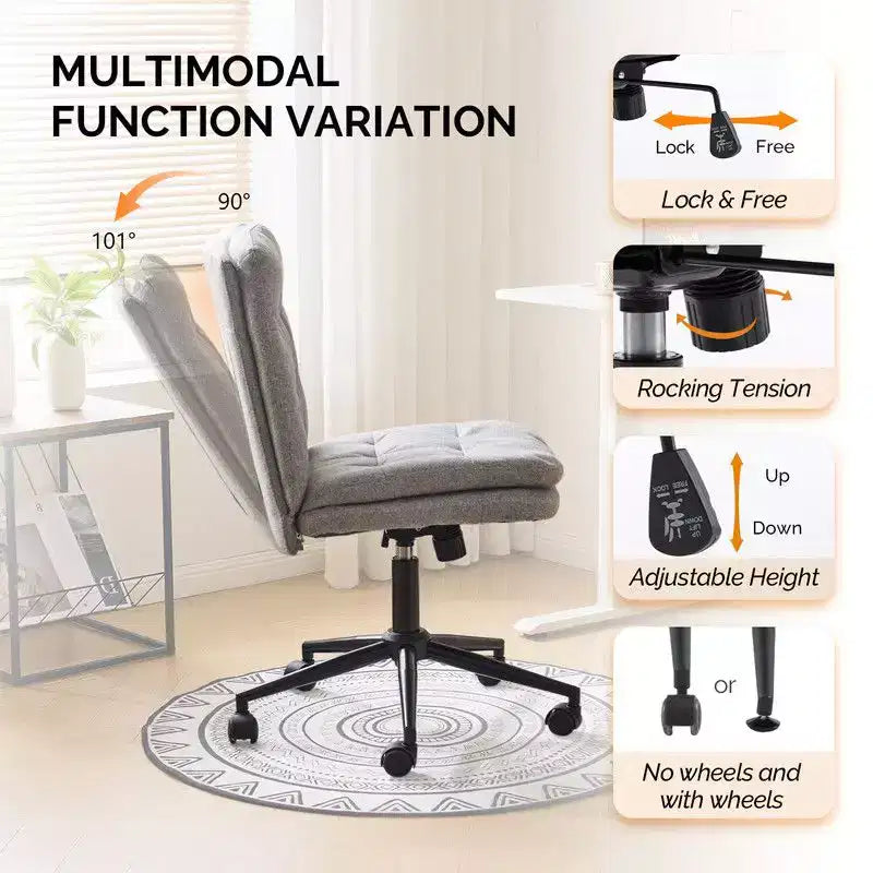 Chaise de bureau sans accoudoirs rembourrée avec roulettes