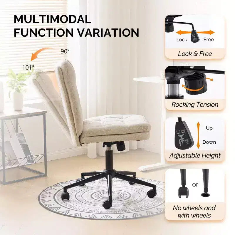 Upholstered Armless Office Desk Chair with Wheels