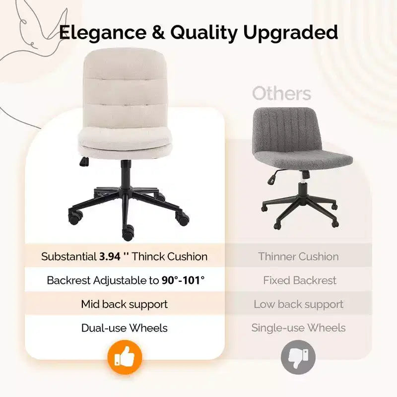 Chaise de bureau sans accoudoirs rembourrée avec roulettes
