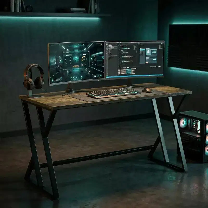 55 Inch Industrial Writing Desk with Z-Shaped Metal Frame