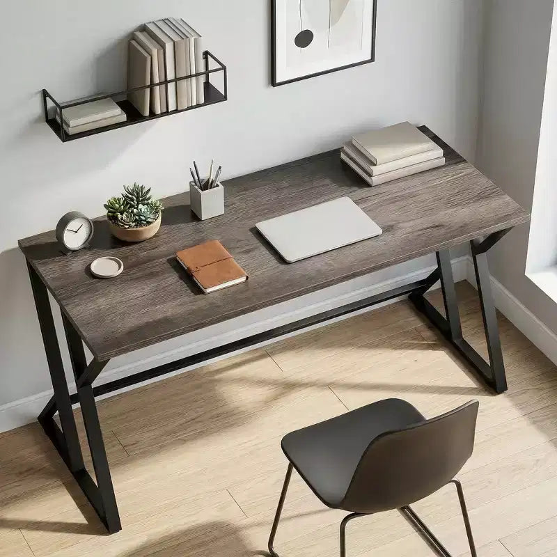 55 Inch Industrial Writing Desk with Z-Shaped Metal Frame