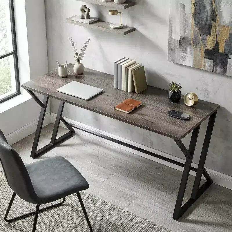 55 Inch Industrial Writing Desk with Z-Shaped Metal Frame