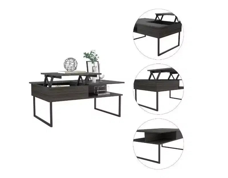 Lift Top Coffee Table with Storage Shelf, Black