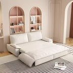 Velvet Convertible Sofa Bed, 3-Seater Pull-Out Sleeper Couch, 3-in-1 Foldable Sofa for Living Room or Apartment, Beige