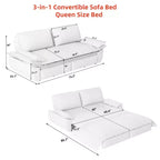 Velvet Convertible Sofa Bed, 3-Seater Pull-Out Sleeper Couch, 3-in-1 Foldable Sofa for Living Room or Apartment, Beige