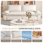 Velvet Convertible Sofa Bed, 3-Seater Pull-Out Sleeper Couch, 3-in-1 Foldable Sofa for Living Room or Apartment, Beige