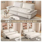 Velvet Convertible Sofa Bed, 3-Seater Pull-Out Sleeper Couch, 3-in-1 Foldable Sofa for Living Room or Apartment, Beige