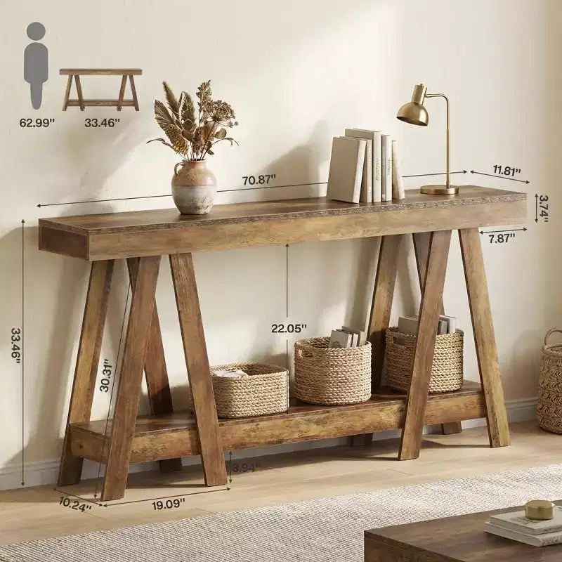 2-Tier Farmhouse End Table with A-Frame Rustic Side Table for Living Room