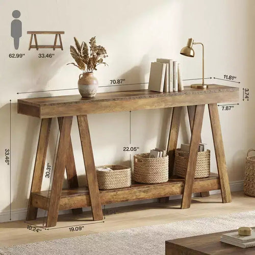 2-Tier Farmhouse End Table with A-Frame Rustic Side Table for Living Room