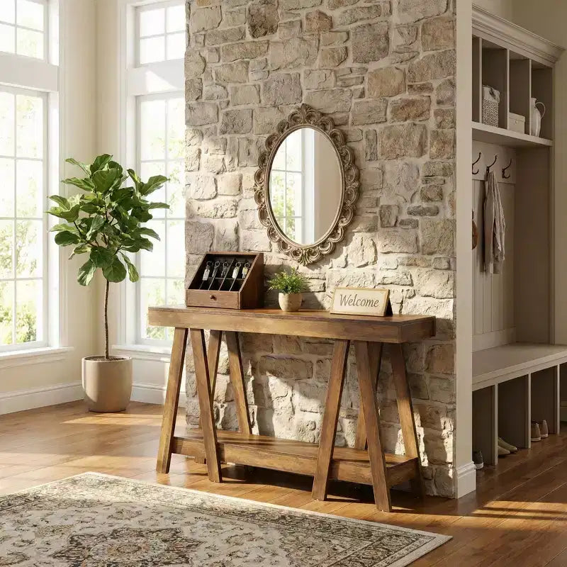2-Tier Farmhouse End Table with A-Frame Rustic Side Table for Living Room