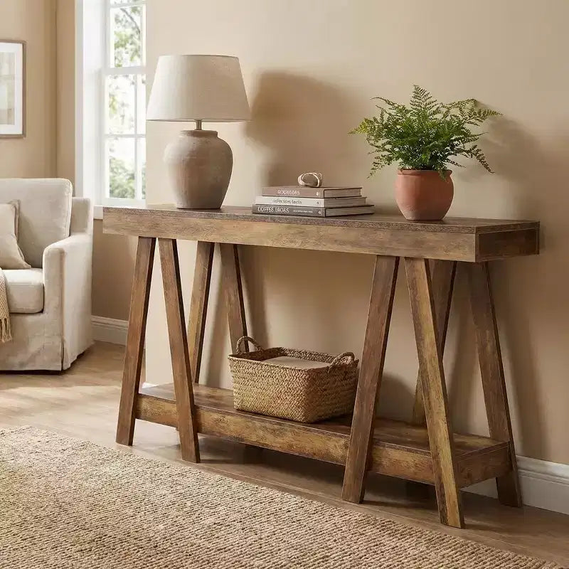 2-Tier Farmhouse End Table with A-Frame Rustic Side Table for Living Room