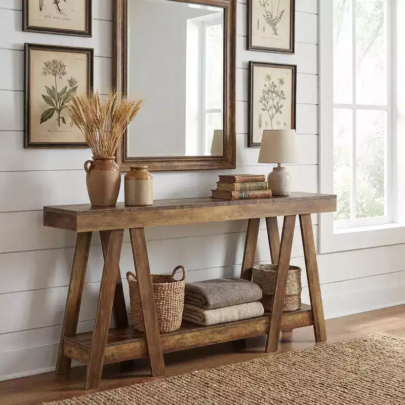2-Tier Farmhouse End Table with A-Frame Rustic Side Table for Living Room