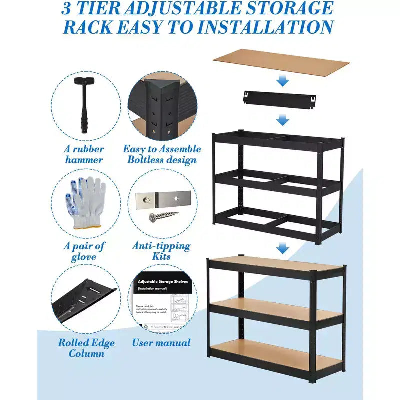 Adjustable Metal Storage Shelves with Multiple Tiers