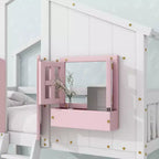 Twin over Twin House Bunk Bed with Roof and Window, Low Height Safety Design