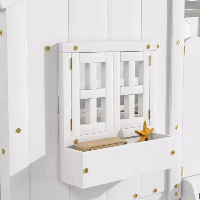 Twin over Twin House Bunk Bed with Roof and Window, Low Height Safety Design