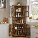 66.9" Tall Corner Storage Cabinet with Glass Door and Adjustable Shelves