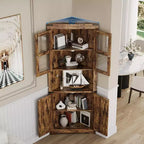 66.9" Tall Corner Storage Cabinet with Glass Door and Adjustable Shelves