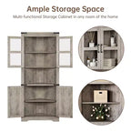 66.9" Tall Corner Storage Cabinet with Glass Door and Adjustable Shelves