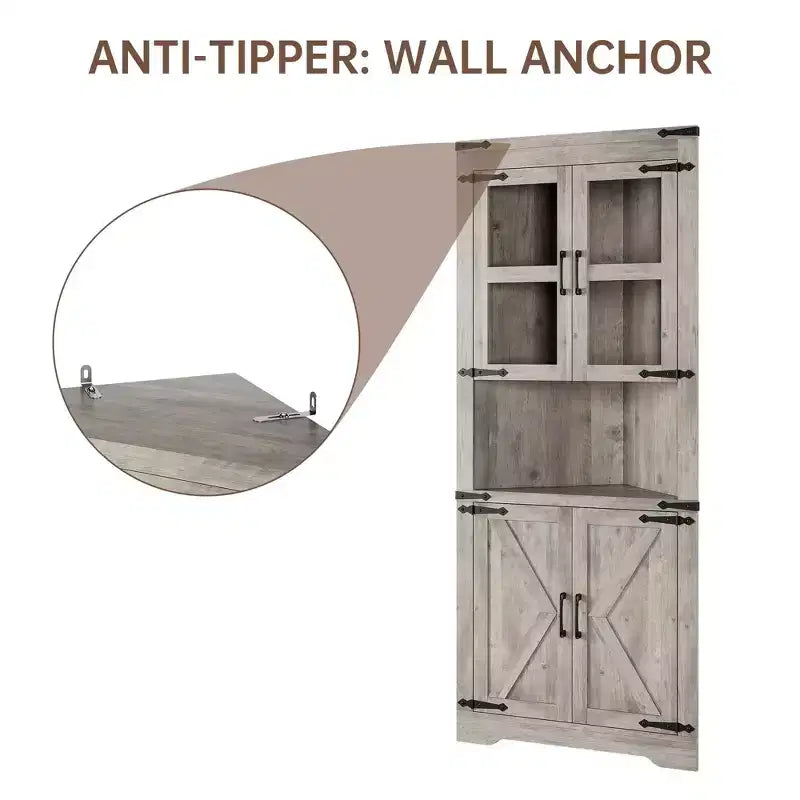 66.9" Tall Corner Storage Cabinet with Glass Door and Adjustable Shelves