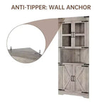 66.9" Tall Corner Storage Cabinet with Glass Door and Adjustable Shelves