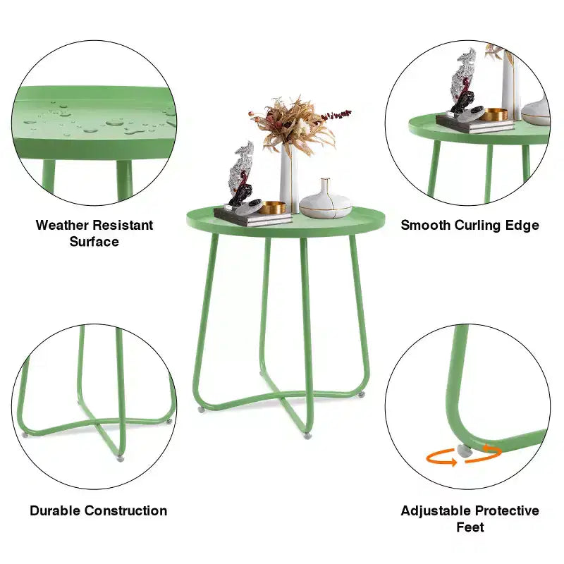 Small Round Metal Outdoor Side Table with Weatherproof Powder Coat Finish, Green