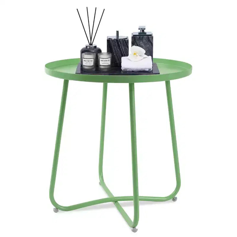 Small Round Metal Outdoor Side Table with Weatherproof Powder Coat Finish, Green