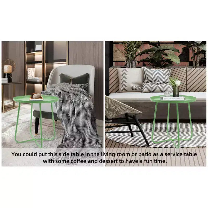 Small Round Metal Outdoor Side Table with Weatherproof Powder Coat Finish, Green
